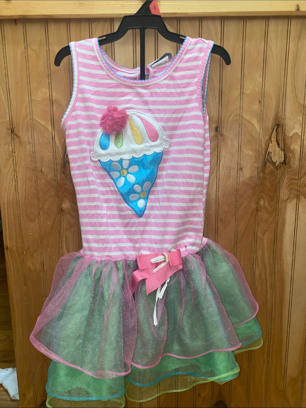 Emily Rose Pink Striped Ice Cream Tutu Costume with Green Shimmer Skirt
